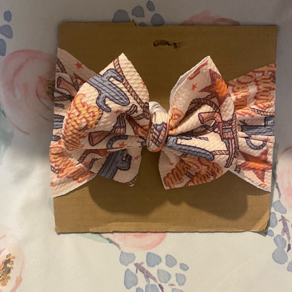 Patterned Bow with Orange and Blue Accents